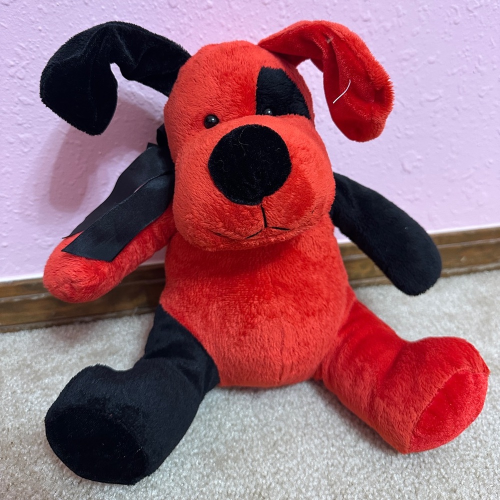 Sugar Loaf Red Sitting Puppy Dog Plush with Black Spots 10” Half Flopped Ears